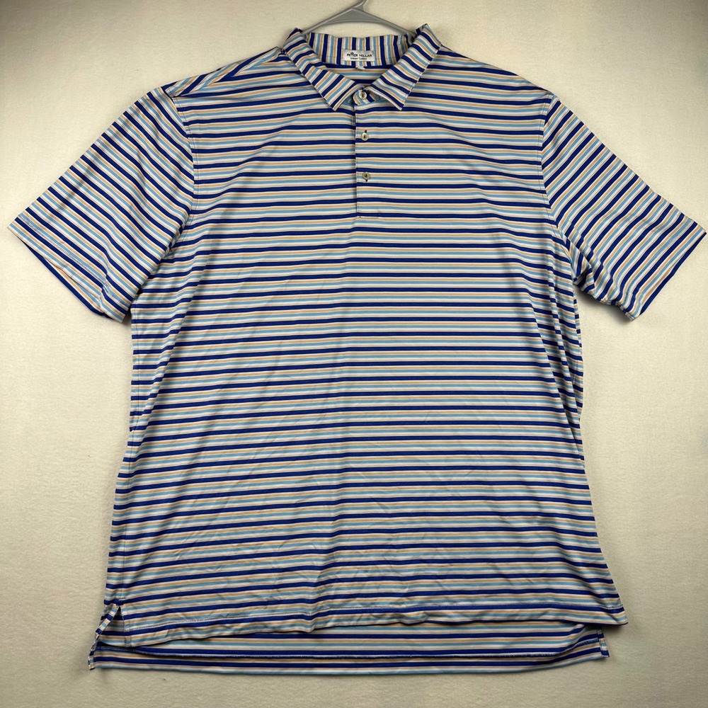 Peter Millar Polo Mens 3XT Blue Striped Summer Comfort Golf Athletic Modern